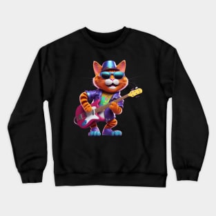 A Cat Who Is The Essence Of A Cool And Funky Guitarist Crewneck Sweatshirt